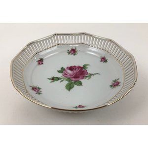 Schumann Rim Soup Bowl Roses Buds Pierced Gold Trim Bavaria Porcelain Serving